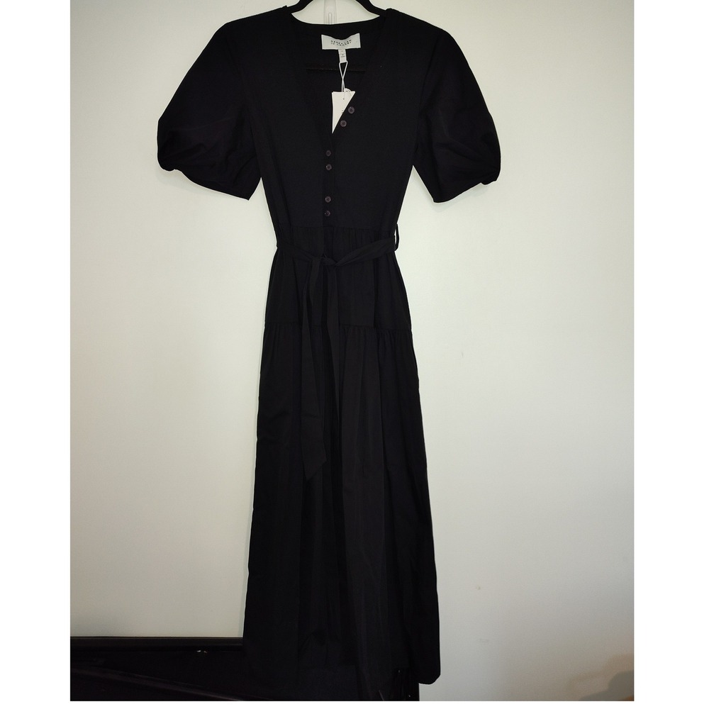 Derek Lam 10 Crosby Black Mixed Media Puff Sleeve Maxi Dress TCOP5498CMR NWT